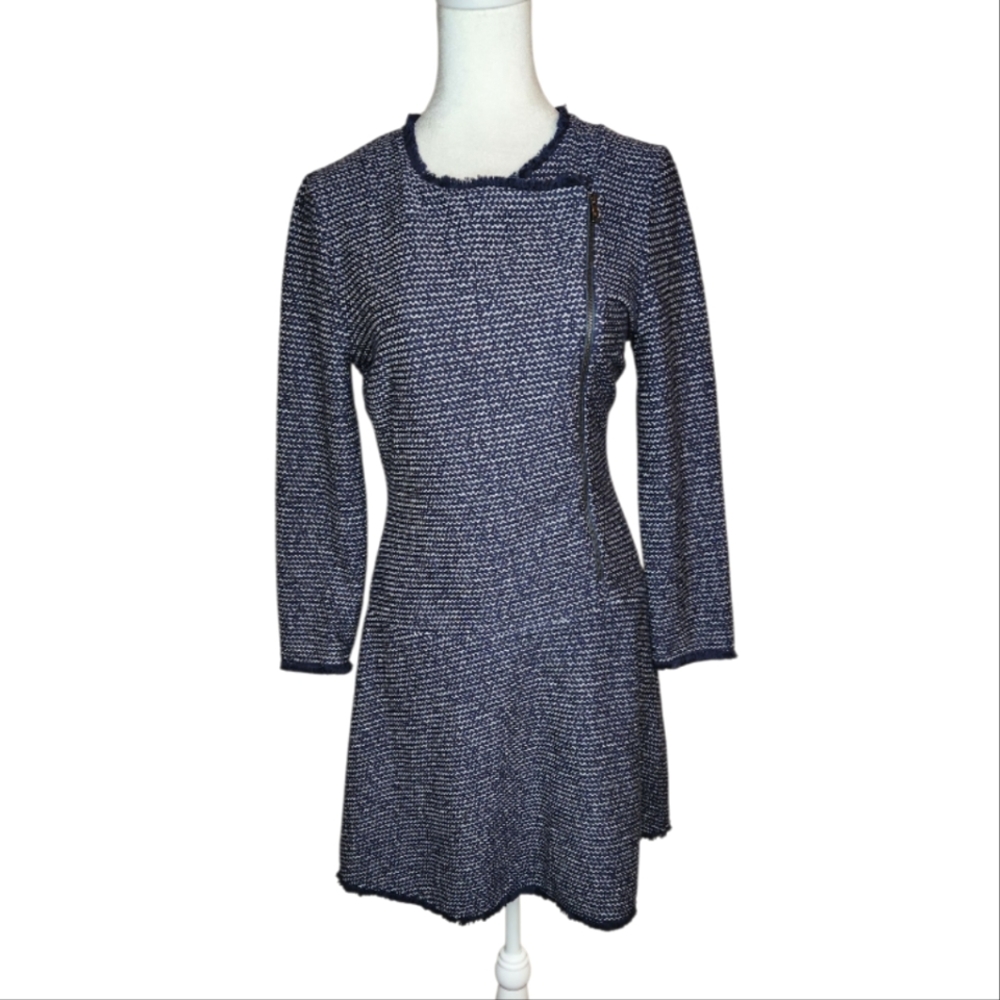 NEW BCBG MaxAzria Linza Zip Fringe Dress in Ink Combo Size XS